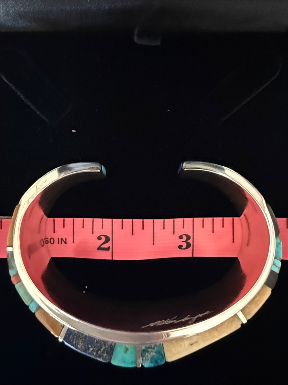 Marlin Honhongva Sterling Cuff Bracelet Contemporary Multi-Cobble Stone Inlays - Picture 11 of 12